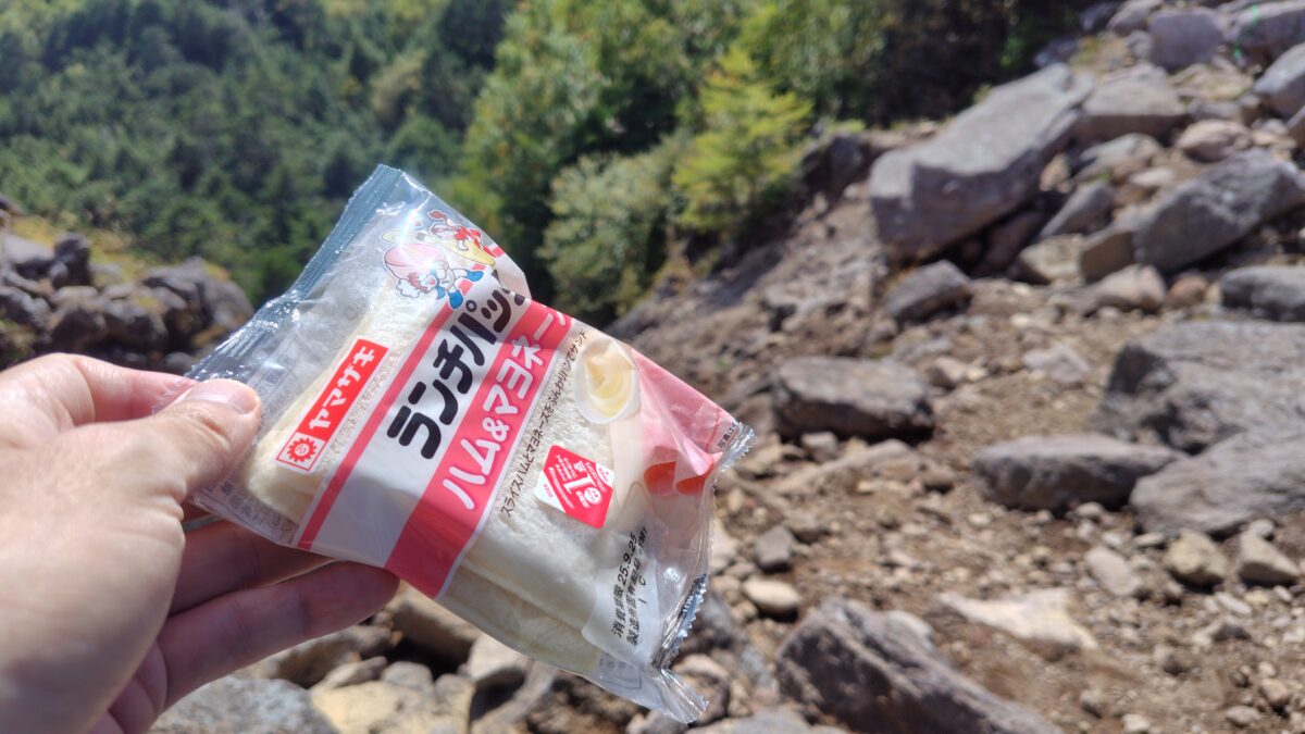 にゅう山頂下でランチパックの軽いお昼