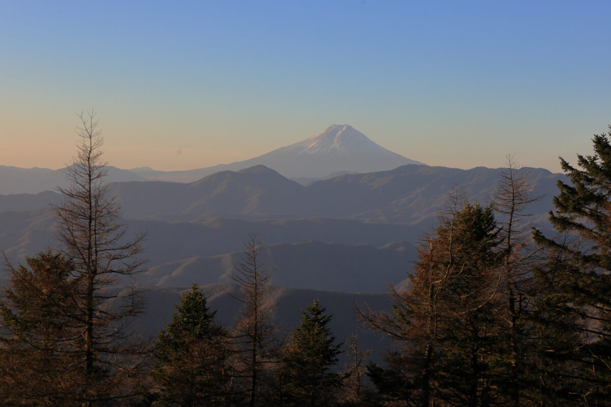 山梨県側の雲取山山頂から眺める富士山