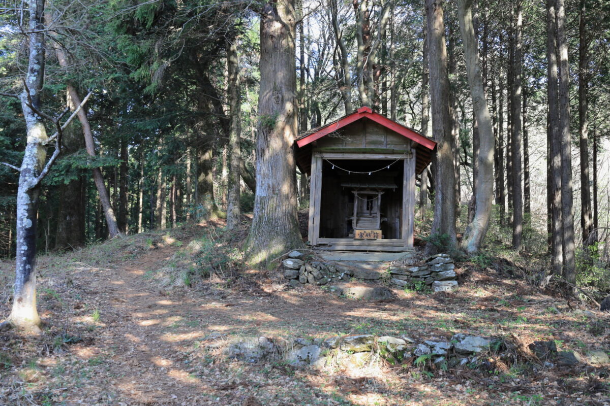 桜のプロムナードのすぐ先にある「軍刀利神社」の祠