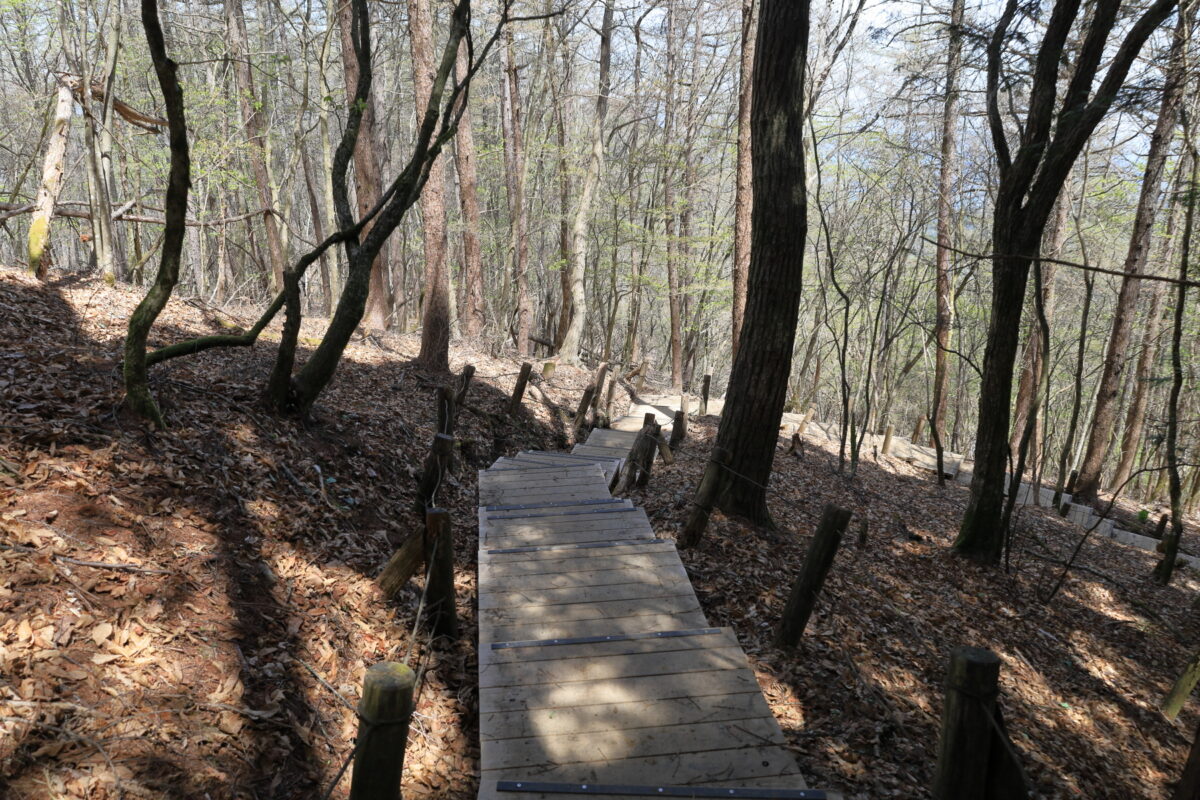 御前山山頂から避難小屋方面への長い階段