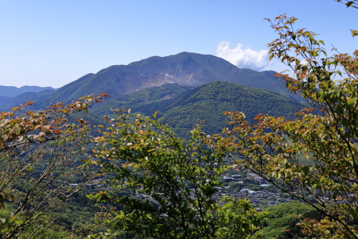 金時山への登山道からの箱根山と大涌谷の眺め