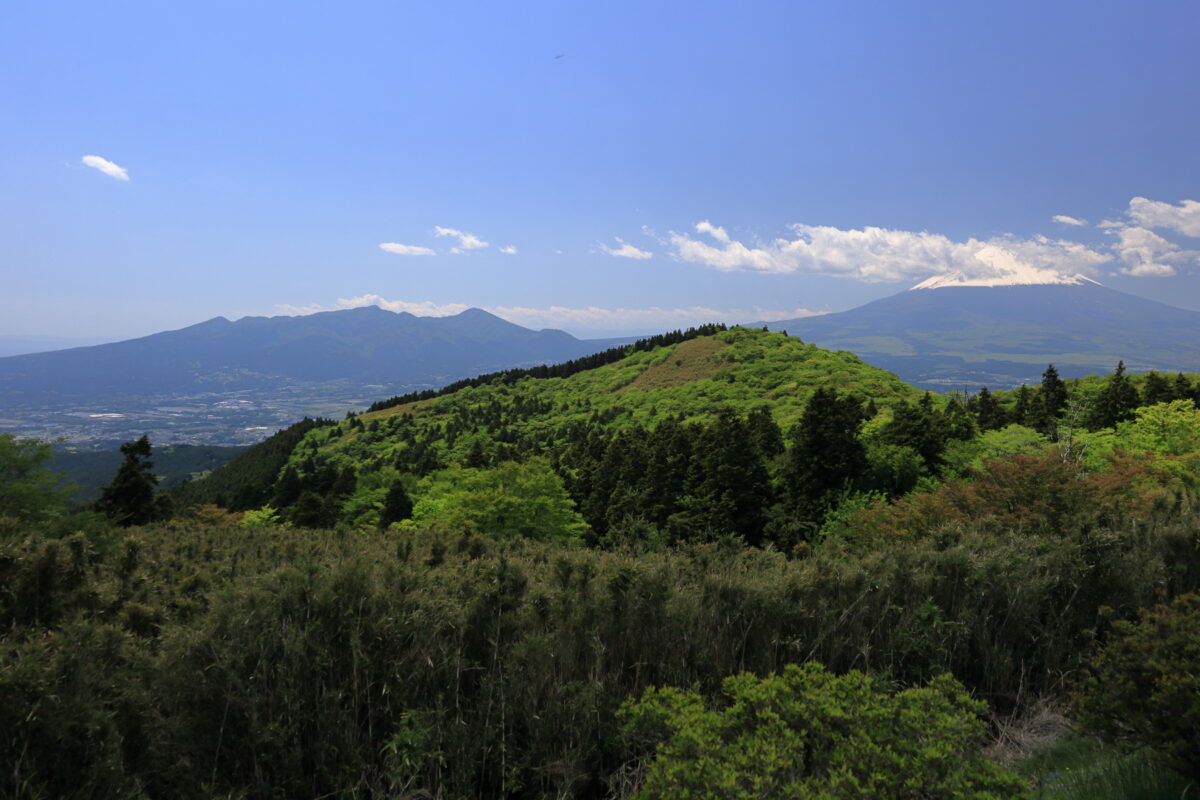 長尾峠からの愛鷹連峰と富士山の眺め