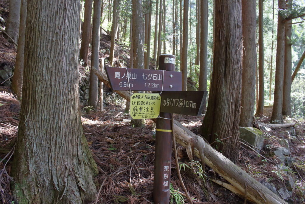 水根沢経由の登山道は崩落個所あり