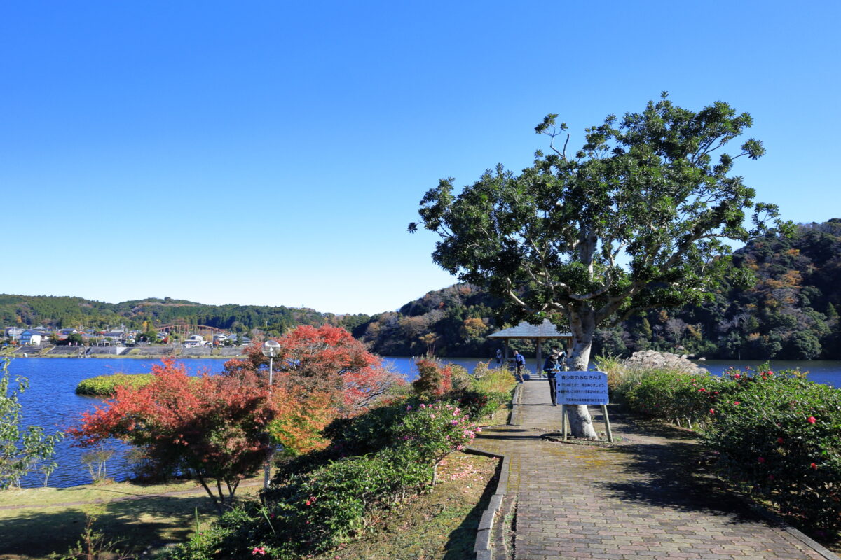 亀山湖に浮かぶ「押込地区湖畔公園」