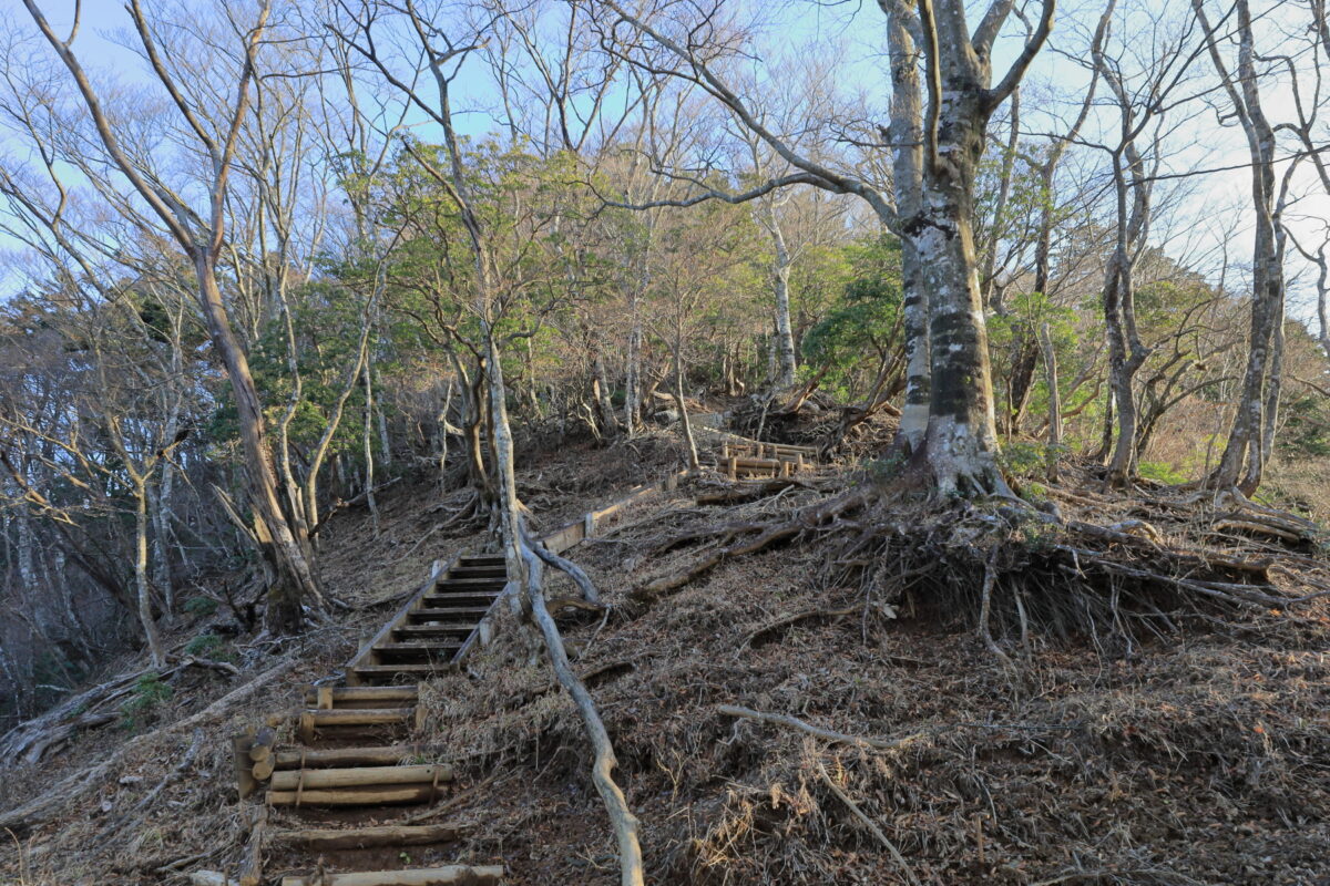 急な階段が続く「円山木ノ頭」への登り