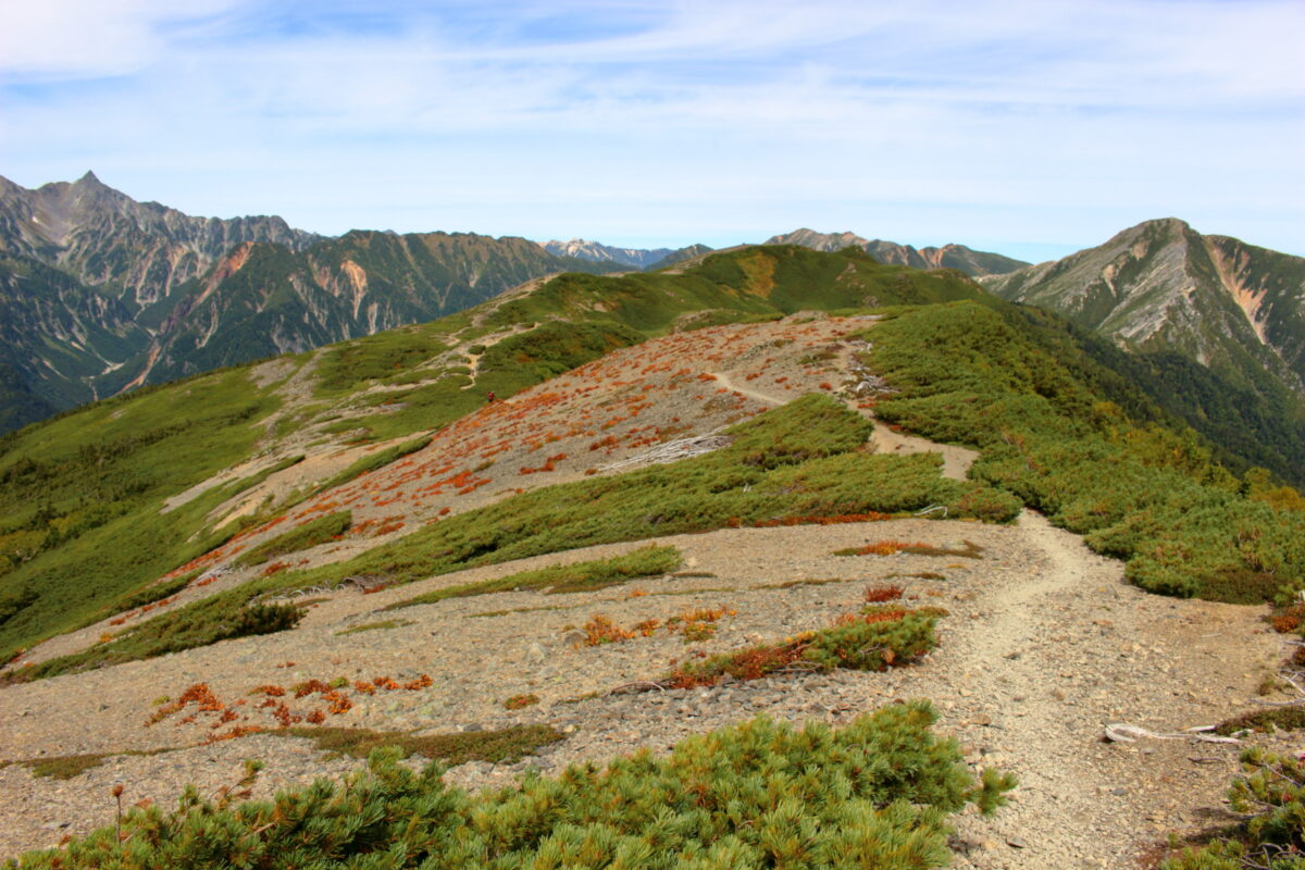 蝶ヶ岳から眺める常念山脈の稜線